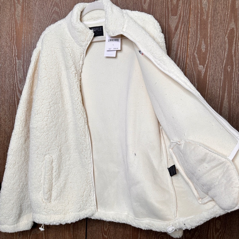 Staple Pigeon Mens Cream Sherpa Fleece Full Zip Jacket Large 2110O10606 NWT - Picture 7 of 8